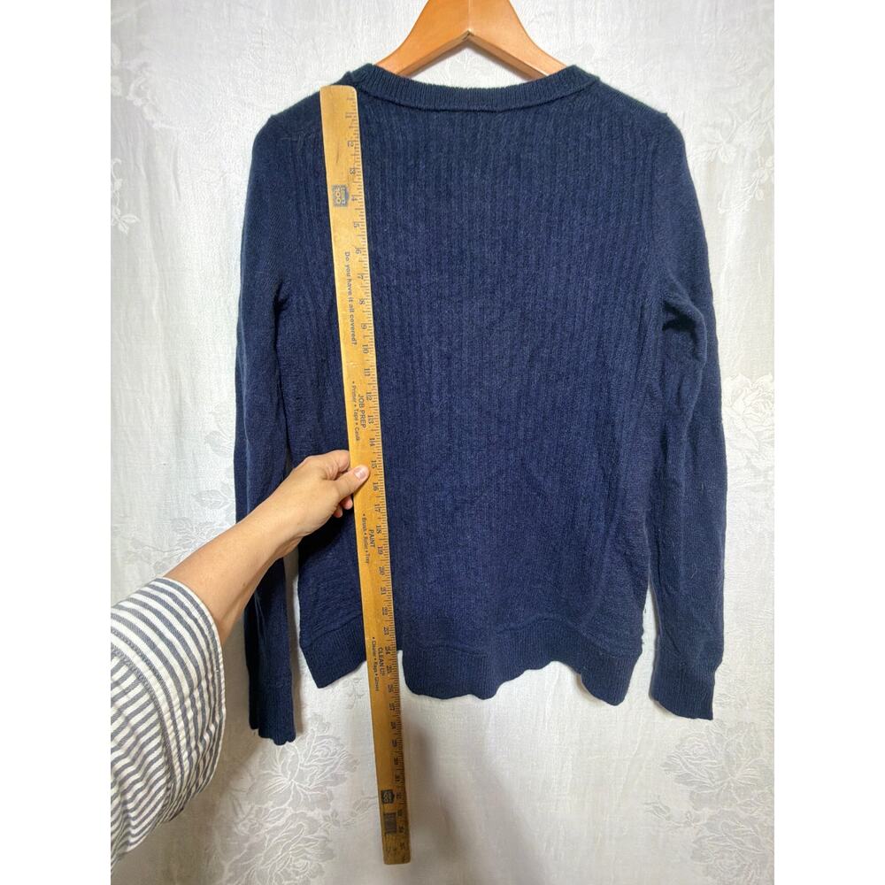 Vertical Design Cashmere Sweater Large Navy Blue 2 Ply Classic Preppy Ribbed - Picture 5 of 5